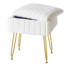 de cambiador con almacenamiento, silla de maquillaje de piel sintetica blanca con 4 patas de metal y pies antideslizantes, asiento acolchado suave, reposapies pequeo otomano, taburete - Blanco - Ver 1