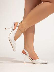 Wide Fit Women Plus Size Pointed Toe Low Vamp High Heel Pumps, Elegant White High Heels, Fashion Thin Heels, Spring/Autumn - White - View 2