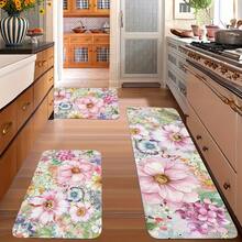 1 Piece Kitchen Carpet, Spring And Summer Kitchen Carpet, Colorful Floral Carpet, Floral Theme Decorative Non-Slip, Stain-Resistant, Flannel Floor Mat, Suitable For Bedroom, Living Room, Dining Room, Kitchen, Bathroom, Entrance, Floral Design, Colorful Pattern, Rubber Backing, Machine-Made Floor Mat, Decorative Carpet, Washable Floor Mat, Housewarming Gift - 16*24英寸 - 查看 4