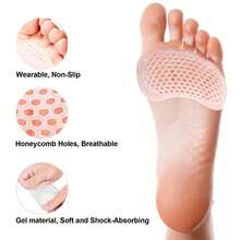 6 Packs Pads Soft Gel Ball Of Foot Cushions For Women And Men, Toe Pads Ball Of Toe Cushions, Reusable Breathable Sleeve Pain Relief Forefoot Pads (Beige, One Size Fits All)Silicone Gel Foot Pads For Pain Relief & Comfort - Metatarsal Support Cushions - 彩色 - 查看 5