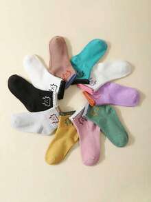 10 Pairs Kids Cute Monster Print Ankle Socks, Versatile For Outings, Holidays, Gifts - Multicolor - View 2