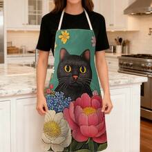 1pc Cat Pattern Printed Apron, 100% Polyester, Sleeveless, Neck Strap Design, Suitable For Cooking, Baking And Entertainment, Great For Home Kitchen, Parties, Outdoor BBQ, Baking Apron | Vibrant Apron | Polyester Apron | Printed Apron - Multicolor - View 3