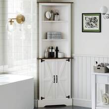 Farmhouse Corner Storage Cabinet With Doors, Tall Corner Cabinet With Shelves For Living Room, 5-Tier Corner Shelf With Home Space Saver For Bathroom, Hallway, White/ Grey/ Dark Oak - 白色 - 查看 7