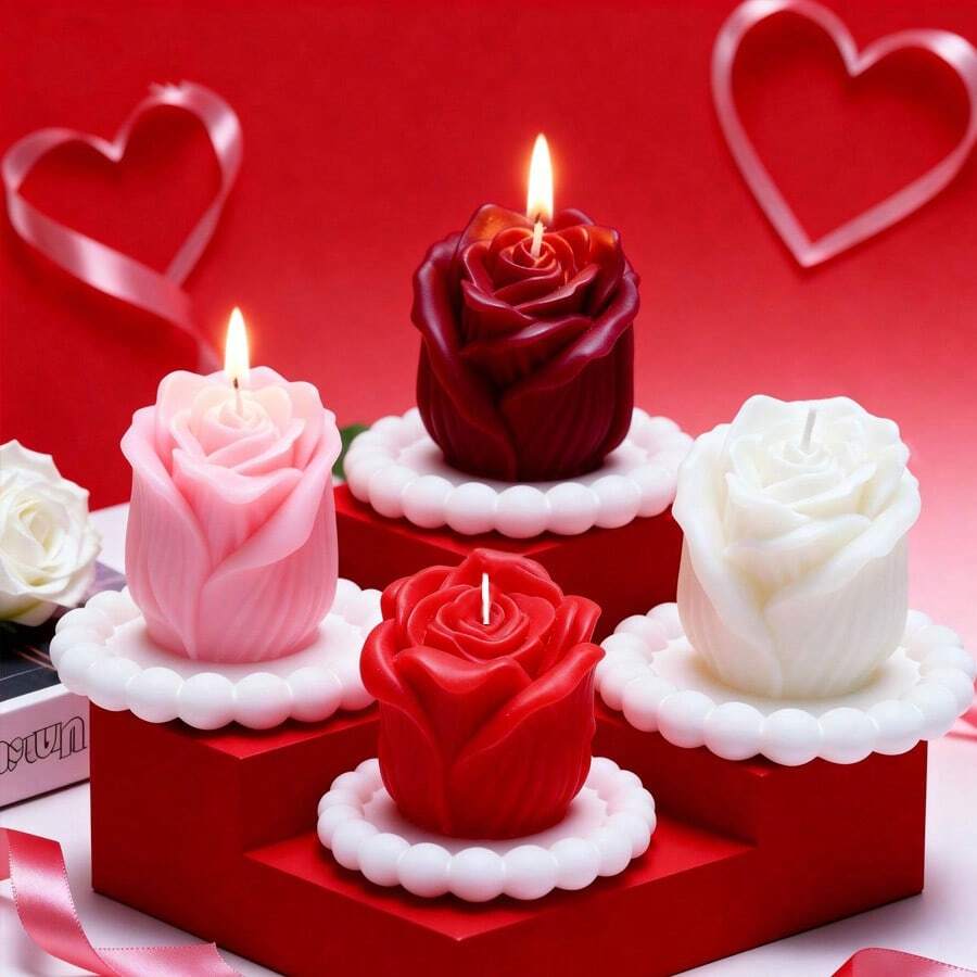 1pc Rose Shaped Scented Candle, Smokeless Candle For Home Decor, Room Decor, Bedroom, Party, Dining Table, Kitchen, Romantic, Party, Candlelight, Gift Candle, Holiday Decoration - 1PC - View 1