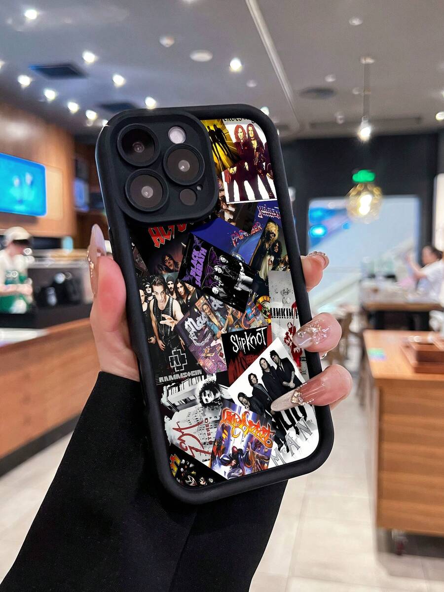 Collage de portadas de álbumes de bandas de rock y metal. Esta elegante funda es compatible con iPhone 17, 16, 15, 14 Pro Max, 13, 12, 11, XR y XS Plus. Fabricada en silicona TPU, ofrece protección contra golpes y caídas, además de una sensación superior. Es un regalo ideal para familiares, amigos y seres queridos, y una opción perfecta para Año Nuevo. - Negro - Ver 1