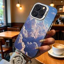 Funda de Teléfono con Patrón de Nubes Azules para iPhone 14 13 12 11 Pro Max y  Galaxy S23 S22 S21 Plus, Regalo Ideal para Todas las Estaciones - Plateado - Ver 6