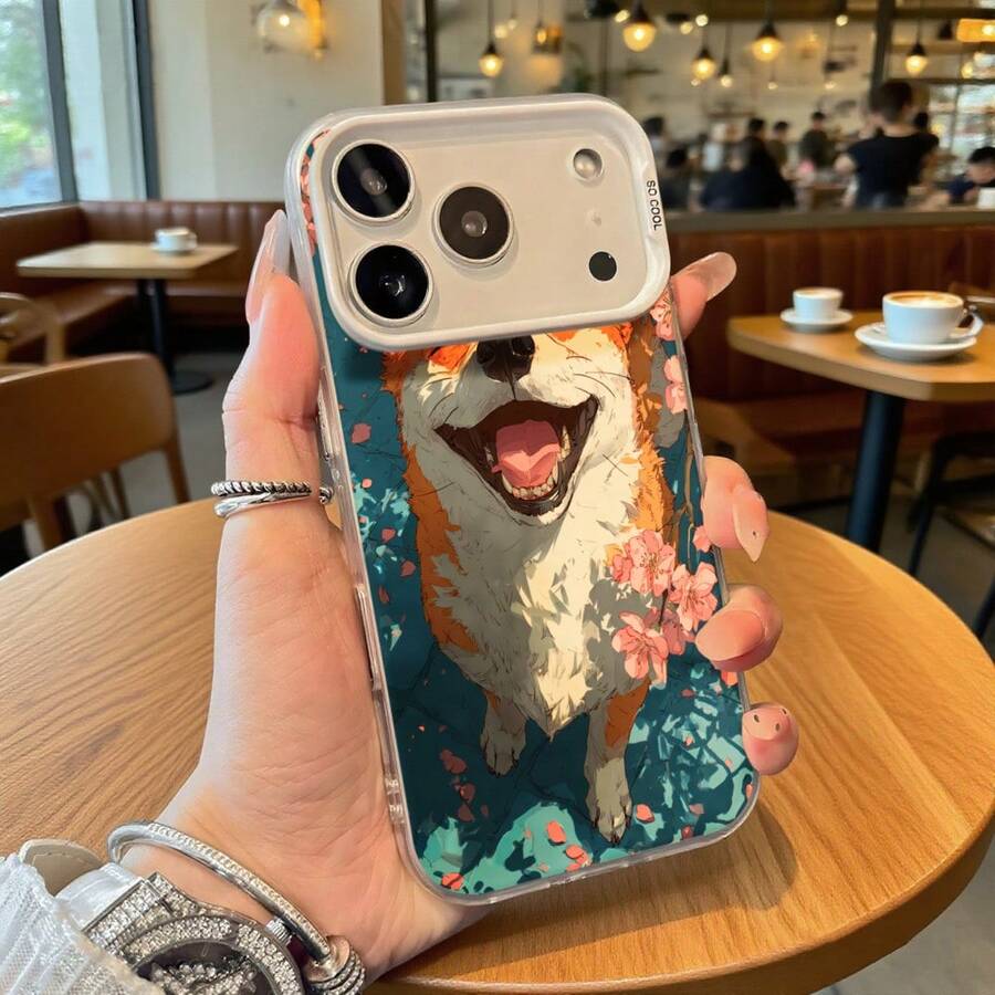 Funda de Teléfono Perro Corgi Blanco Patrón de Flor de Cerezo Para iPhone 14 13 12 11 Pro Max y Galaxy S23 S22 S21 S20 Opción de Regalo Ideal para Todas las Estaciones - Plateado - Ver 1