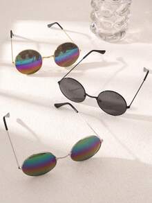 3 Packs Kids' Gold Rim Black Frame Metal Glasses Hypoallergenic Lightweight Eyewear For School, Costume Parties & Holiday Gifts - Multicolor - View 3