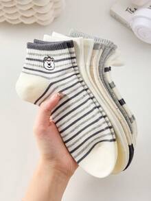 5 Pairs Women's Ankle Socks, Cute Bow & Striped Patterns, Low-Cut Breathable Socks, Comfortable Shoe Companion - Multicolor - View 10