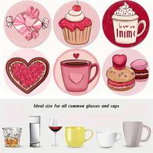 4 piezas /6 piezas /300 piezas Anillos con forma de corazón y posavasos de barro de diatomeas con estampado de pasteles, adecuados para decoración del hogar, cafeterías, meriendas, decoración de restaurantes, fiestas temáticas, decoración diaria y también pueden ser regalos - Multicolor - Ver 4