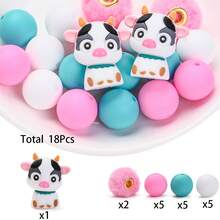 18颗动物硅胶珠套装，彩色动物造型毛绒大孔珠，适合DIY、手链、项链和各种手工项目，情人节礼物珠宝制作珠子 - 彩色 - 查看 12