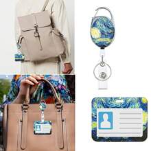 1pc (Badge Clip + Card Holder) Minimalist Starry Sky Print ID Badge Reel, Versatile Work ID Badge Holder Clip, Retractable Badge Reel, Nurse/Teacher Office ID Card Protector, Horizontal Push-In Style Card Holder, Suitable For School, Medical Staff, Nurses, Volunteers, Daily Office Supplies, Nurse's Day Office Gift