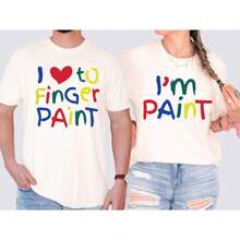 1PC Funny Couples Matching Shirts, I Love To Finger Paint I'm Paint, Funny Husband Wife Shirts, Valentine Matching Couple Tshirt - 女-白色 - 查看 2