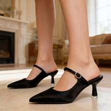 Xin Jing Shoes 新款女士高跟鞋，绑带休闲性感时尚派对婚礼露跟中跟鞋 - 黑色 - 查看 11