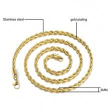Stainless Steel Fried Dough Twist Chain Gold Necklace, Hip Hop Style Choker Necklace, Men's Necklace - Gold - View 5