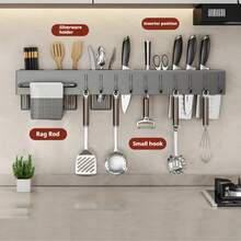 1个免钻孔厨房刀叉勺架，壁挂式沥水餐具架，多功能刀筷收纳整理架，适用于厨房刀具、勺子、叉子、锅铲 - 彩色 - 查看 3