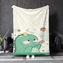 Adorable Dinosaur Crown Cartoon Throw Blanket  Soft, Lightweight & SkinFriendly Polyester, Ideal For Sofa, Bed, Camping & Travel  Cozy AllSeason Comfort, Cute Design With Lollipop Detail - White - View 2