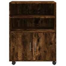 vidaXL Armoire à roulettes chêne fumé 60x48x81 cm ingénierie du bois - Tabac - Voir 4