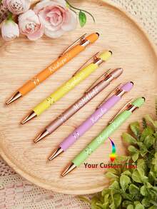 Customized Text LOGO Rose Gold Plated Circle Ballpoint Pen, Metal Spray Painted Aluminum Barrel Smooth Writing Capacitive Stylus Pen, Elegant Gift For Family, Friends, Teachers, Parents, Colleagues, Back To School, Graduation Season - Multicolor - View 1