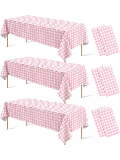 1pc Disposable Plastic Tablecloth, Waterproof Black/Red/Pink/Blue Plaid Tablecloth, Suitable For Outdoor Picnics, Kitchen And Holiday Parties