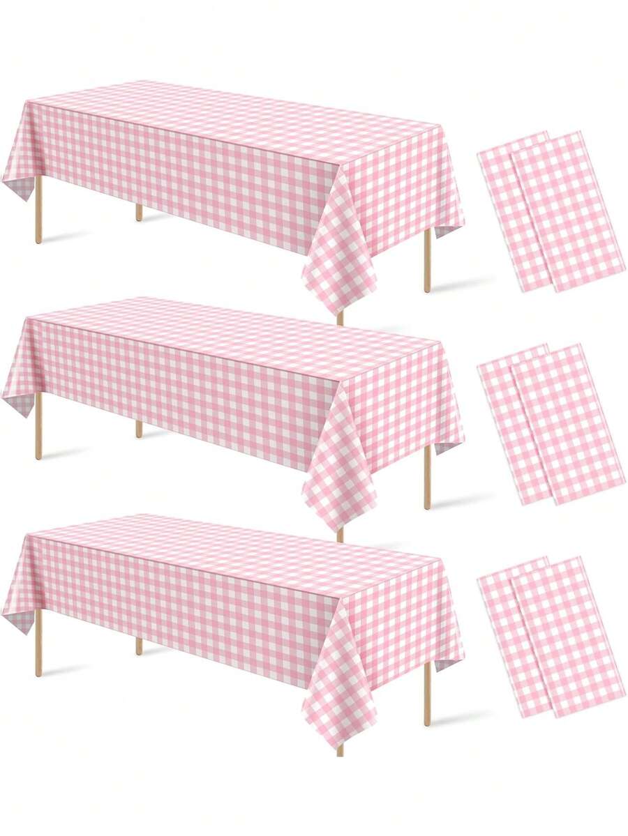 1 pièce Nappe en plastique jetable, nappe à carreaux imperméable noire/rouge/rose/bleue, convient pour les pique-niques en plein air, la cuisine et les fêtes de vacances - 137x274cm - Voir 1
