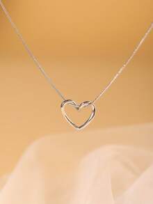 1件镂空心形设计女士项链，独特别致的心形不锈钢吊坠，适合日常佩戴，女士礼物 - 銀色 - 查看 4