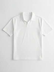 GRDR Men's Casual Solid Color Versatile Polo Collar Short Sleeve T-Shirt - White - View 3