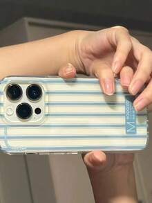 1pc Blue Striped Transparent Perforated Phone Case Compatible With Apple 7/8/7P/8X/XR/XSMAX/11/12/13/14/15/16 Series - White - View 3