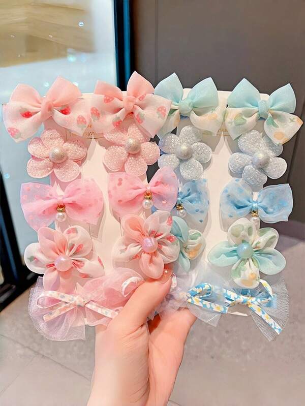 10 piezas de Clips para el cabello con decoración de flores y lazos para niñas y adolescentes, accesorios para el cabello estilo princesa, no dañan el cabello