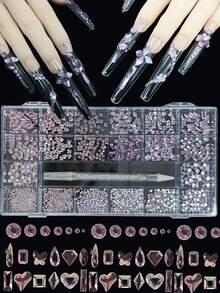 KIRAME 21 Compartments DIY Nail Art K9 Glass Purple Flat Bottom Rhinestone Set - 30pcs High Gloss Rhinestones Per Style, Includes 1 Dotting Pen, Nail Gems, Suitable For Nail Salons, Home Manicure, Nail Art Supplies, Christmas, New Year, Valentine's Day Nails, Holiday Gifts, Also For Crafts, Clothing, Textiles, Shoes, Glassware, Jewelry Making - Multi-Size Sparkling Decorations - 紫色 - 查看 4