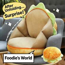 Hamburger & Bread Shaped Throw Pillow & Seat Cushion, Soft & Plush Material, 3D Realistic Details, Suitable For Bedroom Decor, Sofa, Gaming Chair, Study Corner, Photography Props, Housewarming & Holiday Gift. Sizes: Hamburger 40x40cm, Bread 35x55cm - Multicolor - View 2