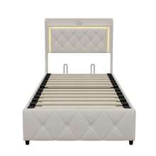 Anajqaqia Struttura letto singolo, letto imbottito 90 x 200 cm, struttura letto, struttura letto con testiera e rete a doghe, contenitore idraulico, letto per ragazzi in tessuto delicato sulla pelle, letto per ospiti, letto singolo idraulico - Beige - Visualizzare 5