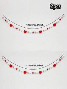 1 Set Heart-Shaped Floral Garland, Romantic Pom Pom Heart Hanging Decor, Love Theme Home Decoration For Valentine's Day, Party, Wedding Anniversary, Photo Prop, Fireplace, Living Room, Bedroom, Door, Window, Seasonal Decor - Multicolor - View 14