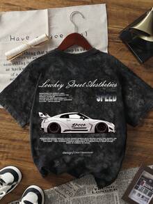 Women's Summer New Simple White Racing Car Cyberpunk Print Casual Round Neck Tie-Dye Short Sleeve T-Shirt, Fashionable And Versatile - Black - View 2