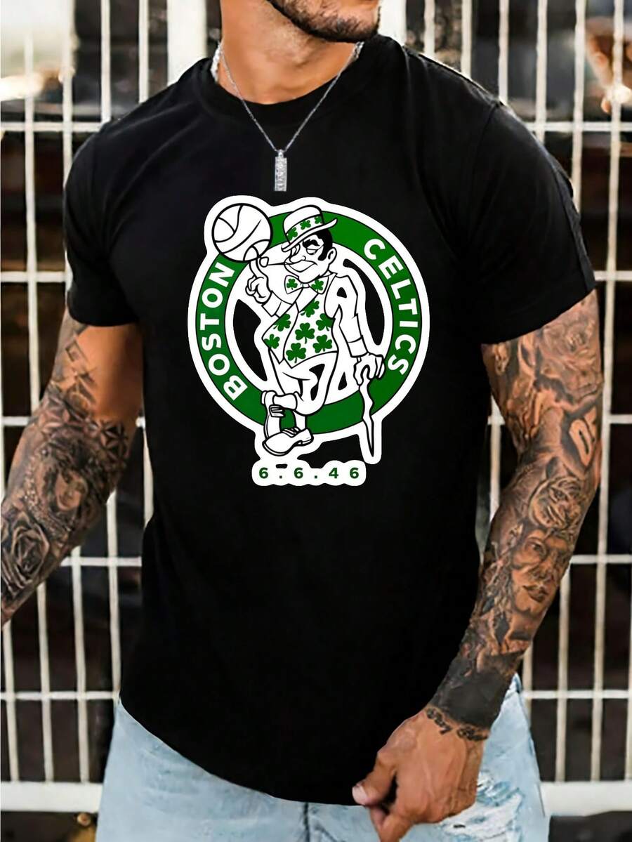 Popular T-ShirtsBoston Celtics Logo T Shirt Black Basketball Team Apparel Men's Casual Wear Sport Fan ClothingSuitable For Sports Eventsholiday Partiesoutingssports And Other Holiday Gifts - 白色 - 查看 1