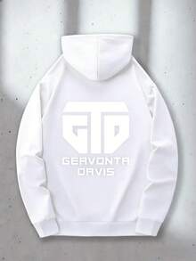Men's Hoodie, Casual Pullover With White Letter Print |   Kangaroo Pocket - White - View 8