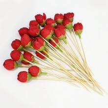 20 Stücke Rosenknospen Bambus Zahnstocher - 12 cm natürlicher Bambus Spieße, geeignet für Häppchen, Hochzeiten, Valentinstag und Feiertagsdekorationen, handgefertigte Lebensmittelspieße mit Rosenknospen, ideal für Obst-Spieße und Party-Deko, Häppchen-Spieße, Hochzeitsdeko, Dessert Bambus Stäbchen, Valentinstag Cupcake & Dessert Deko, Valentinstag Cocktail Rührstäbchen - Verschiedenfarbig - Übersicht 8
