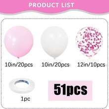 51个/粉白气球，10/12英寸柔和婴儿粉哑光白乳胶气球套装，含五彩纸屑气球，适合女孩、公主、女性生日、婴儿派对、新娘送礼会、周年纪念、订婚、婚礼派对装饰 - 彩色 - 查看 2
