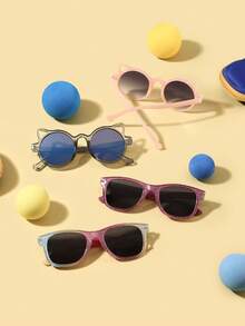 1 Set de 4 piezas de gafas de moda con marco de policarbonato con orejas de gato y rectángulos multicolor bohemios para niños y niñas de 4 a 8 años, con estuche, para combinar con atuendos diarios - Multicolor - Ver 7