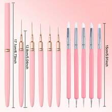 5支美甲勾线笔和5支美甲点钻笔，美甲勾线笔适用于凝胶指甲，细线美甲笔套装，美甲拉线笔，用于绘制长线条的绘画艺术设计笔，美甲双头点钻工具套装 - 粉色 - 查看 8