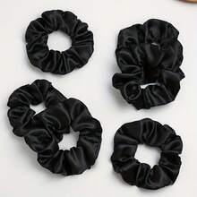5-Piece Satin Women's Daily Simple Scrunchie Set, Daily Hair Care Essential, Casual Style, Classic Appearance, Smooth Style, Delicate Texture, Soft Fabric, Hair Tie Set, Hair Tie Set, Beauty Essential, Daily Hair Care - màu đen - Xem 4