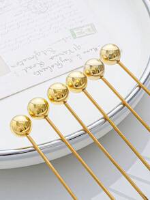 2pcs/Set Gold/Silver Beaded Decorative Ball Spoon, Coffee Spoon, Cake & Snack Spoon - Gold - View 5