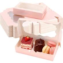 10pcs Pink Cookie Boxes With Window, 7 X 4.3 X 1.5 Inches (17.8 X 11.9 Cm) Takeout Candy Boxes For Cookies, Donuts, Pastries, Strawberries, Macarons - Multicolor - View 1