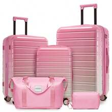 5-Piece Luggage Set With Travel Bags, Expandable Hard-Shell Suitcases With Multi-Directional Wheels, Peach Pink - Pink - View 1
