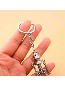 复古赛博朋克风格螺丝机器人钥匙扣，男女通用，Y2K哥特机器人钥匙圈，钥匙链，适合感恩节、生日、狂欢节、动漫展等场合，可用作车钥匙、包包钥匙扣、证件套、创意吊坠 - 銀色 - 查看 5