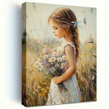 1pc Impressionist Wildflower Figure Portrait Wall Art Romantic Rural Landscape Painting Nostalgic Cottagecore Canvas Print For Living Room Bedroom Aesthetic Home Decor Gift - Multicolor - View 2