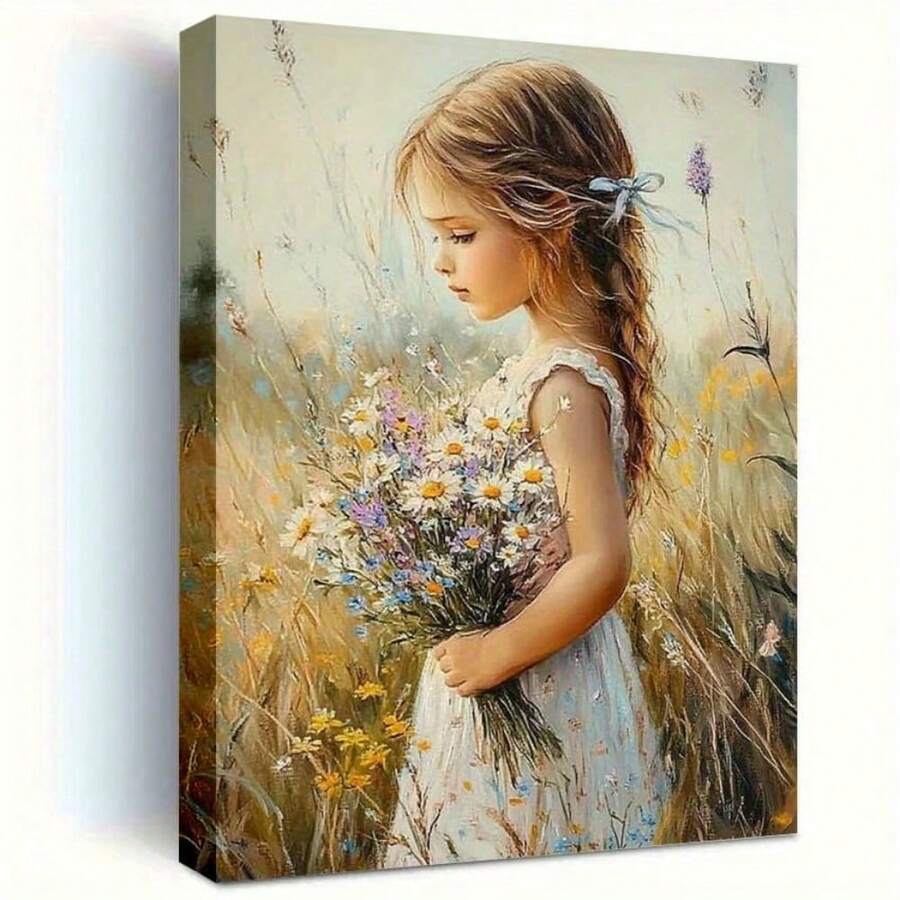1pc Impressionist Wildflower Figure Portrait Wall Art Romantic Rural Landscape Painting Nostalgic Cottagecore Canvas Print For Living Room Bedroom Aesthetic Home Decor Gift