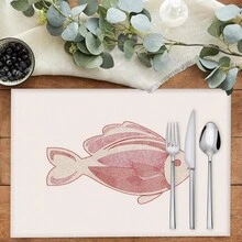 Bộ 1/4/6 tấm lót bàn ăn bằng vải lanh thêu họa tiết cá, thích hợp cho bàn ăn, trang trí quanh năm, thảm trải bàn hiện đại có thể giặt được, trang trí phòng, lót ly, thảm ăn nhà bếp, trang trí tiệc trong nhà và ngoài trời, trang trí nhà cửa, quà tặng lý tưởng. - Nhiều màu - Xem 2