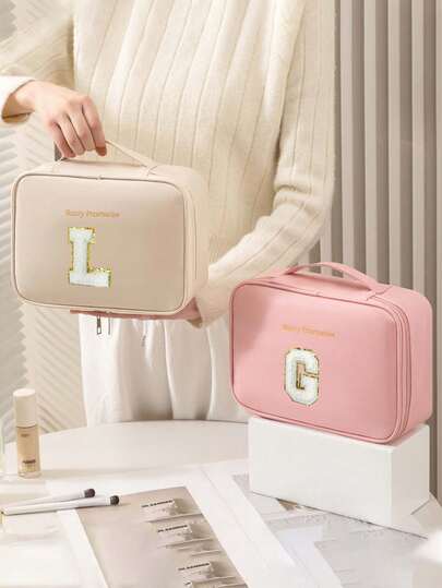 Stor kapacitet Vattentät rosa reseväska för smink, flerskiktad avtagbar sminkväska, dubbelskiktad reseväska för smink, bärbar förvaringsväska för kosmetika, förvaringsväska för sminkborstar, universal bärbar förvaringsväska för sminkprodukter, snygg förvaring av kosmetika, bärbar handhållen sminklåda, smink- och necessär för resor, praktisk presentväska, dragkedja