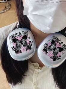 1pc Cute Korean Style Y2K Butterfly Pattern Transparent TPU Headphone Case Compatible With AirPods Max - Multicolor - View 7